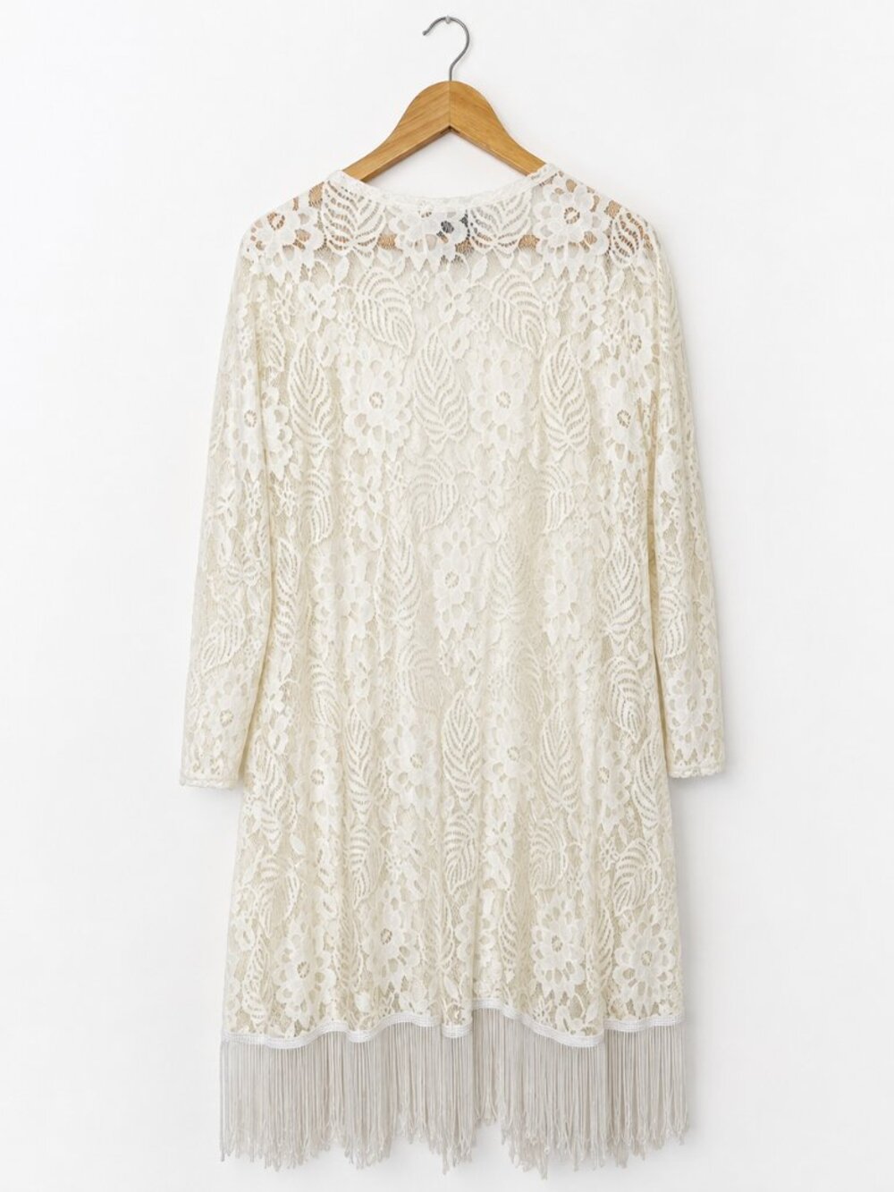 Queens Ivory Lace Fringe Duster Cardigan Women’s Large - Picture 3 of 7